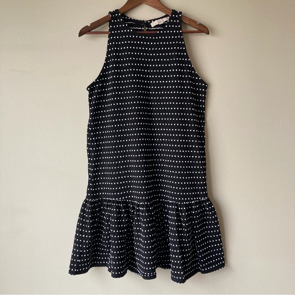 LOFT Black Sleeveless Midi Dress With White Raised Polka Dots Women’s Small